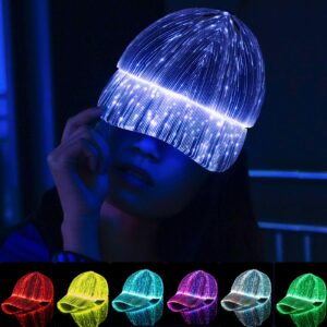 LIOVODE LED Hat, Baseball Cap Light Up with Fiber Optic 7 Colors Luminous USB Charging Shining Sun Visor Hat Accessories Hip pop Summer Party (Black)