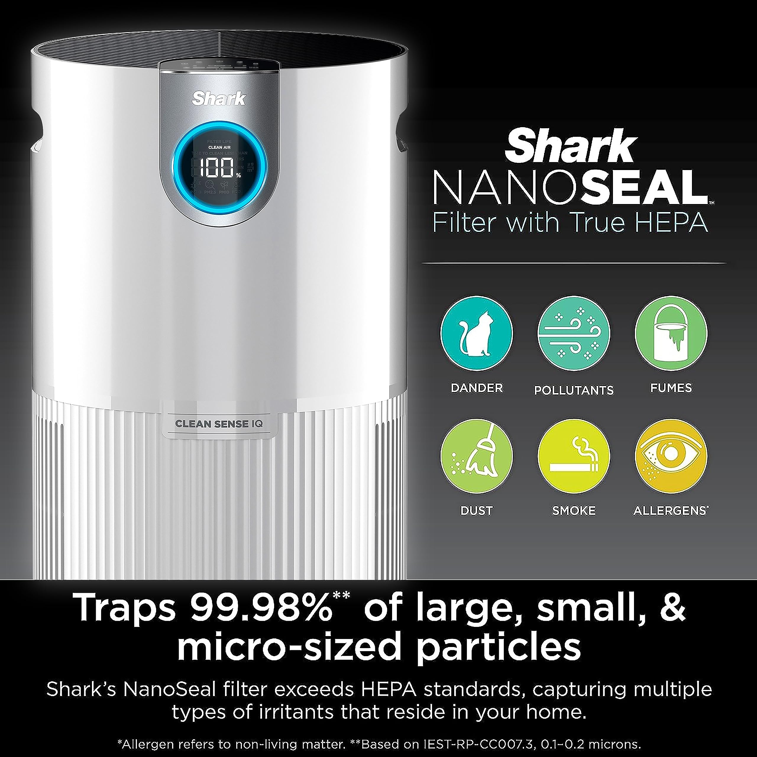 SHARK UA205 Nanoseal HEPA Air Purifier MAX with Clean Sense for Home, Allergies, 1350 Sq Ft, XL Room, Captures 99.98% of Particles, Pollutants, Dust, Smoke, Allergens & Smells, White (Renewed)