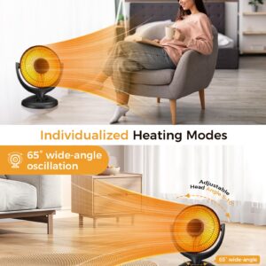 Joy Pebble Space Heater, 400W/800W Oscillating Radiant Heater, 2-Level Rapid Heating, Electric Dish Heater with Tip-over&Overheat Protection, with 180-min Timer, Personal Space Heater for Home/Office