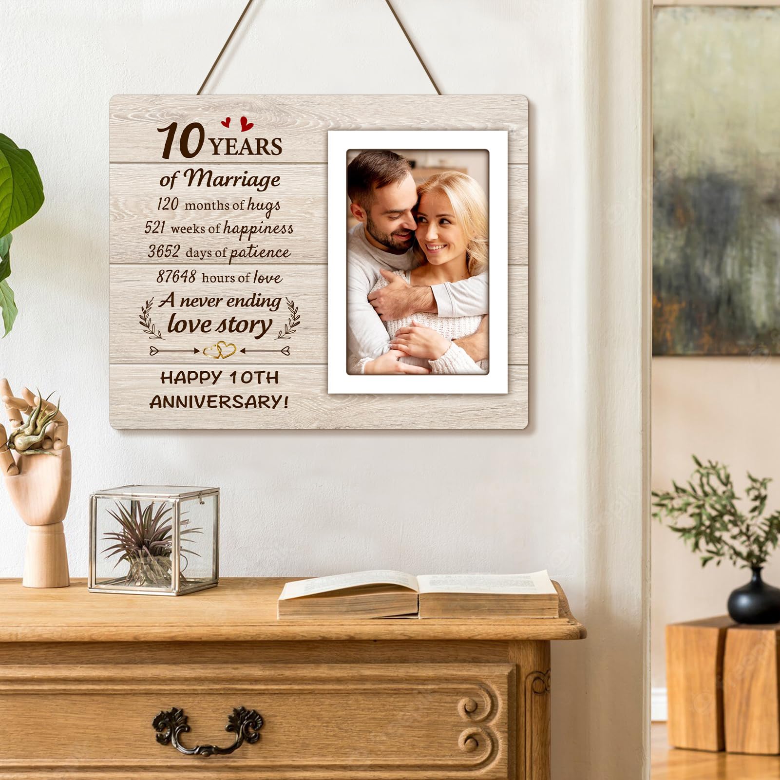 10 Year Anniversary Romantic Gifts for Him Her, 10th Anniversary Valentines Gifts for Wife Husband - 10th Anniversary Picture Frame Gifts for 4x6 Photos - Best Couple Gifts for 10th Wedding