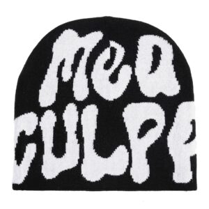 cleveinuan taowavewomen beanie y2k hat,mea culpa graphic beanies designs,winter hat knit skull cap for women black white