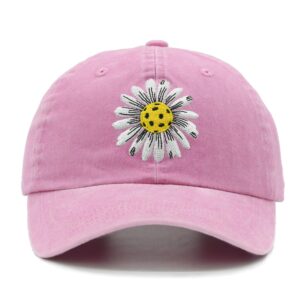 waldeal pickleball hat for women, ajustable embroidered daisy washed denim baseball cap, pink