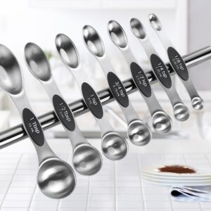 Spring Chef Magnetic Measuring Cups & Spoons Set (Patent Pending), Strong N45 Magnets, Heavy Duty Stainless Steel Fits in Spice Jars for Baking & Cooking, BPA Free, Round Set of 15 with Leveler, Black