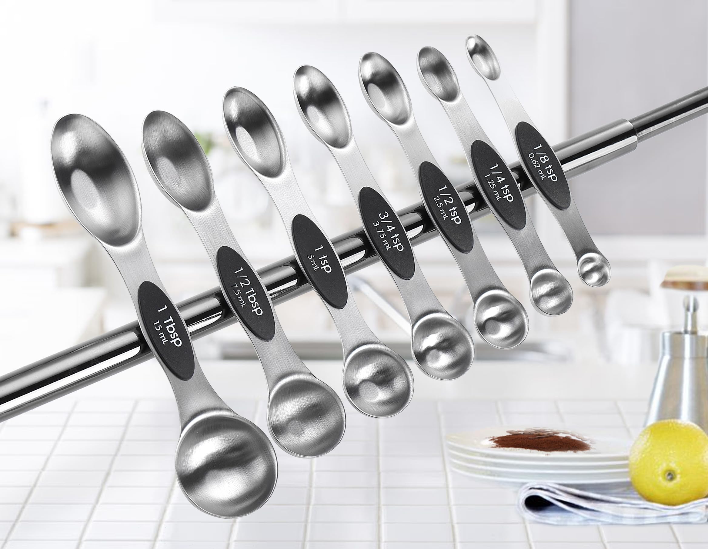 Spring Chef Magnetic Measuring Cups & Spoons Set (Patent Pending), Strong N45 Magnets, Heavy Duty Stainless Steel Fits in Spice Jars for Baking & Cooking, BPA Free, Round Set of 15 with Leveler, Black