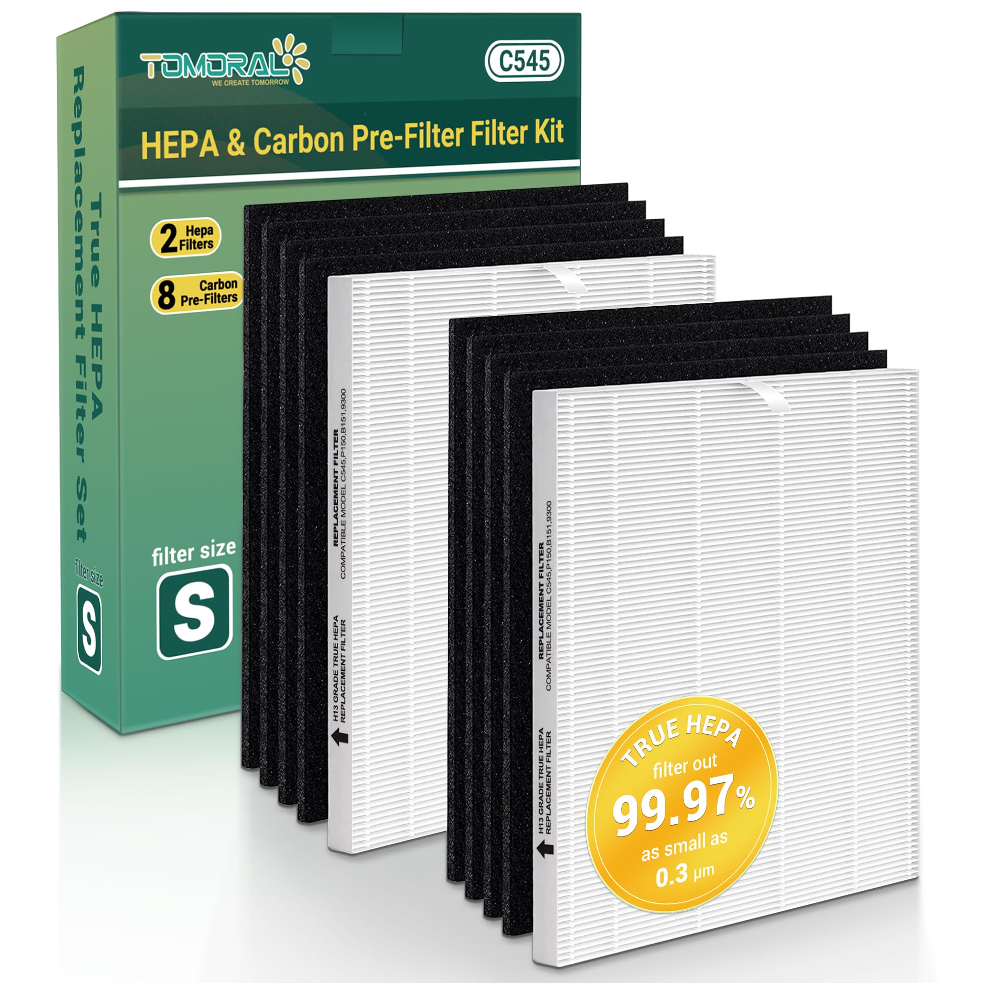 C545 Replacement Filter S for Winix C545 Air Purifier - Part# 1712-0096-00 and 2522-0058-00, 2 True HEPA(H13) Filter + 8 Activated Carbon Filters