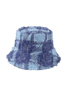 verdusa women's plaid print raw trim denim bucket hats outdoor fishing caps blue one-size