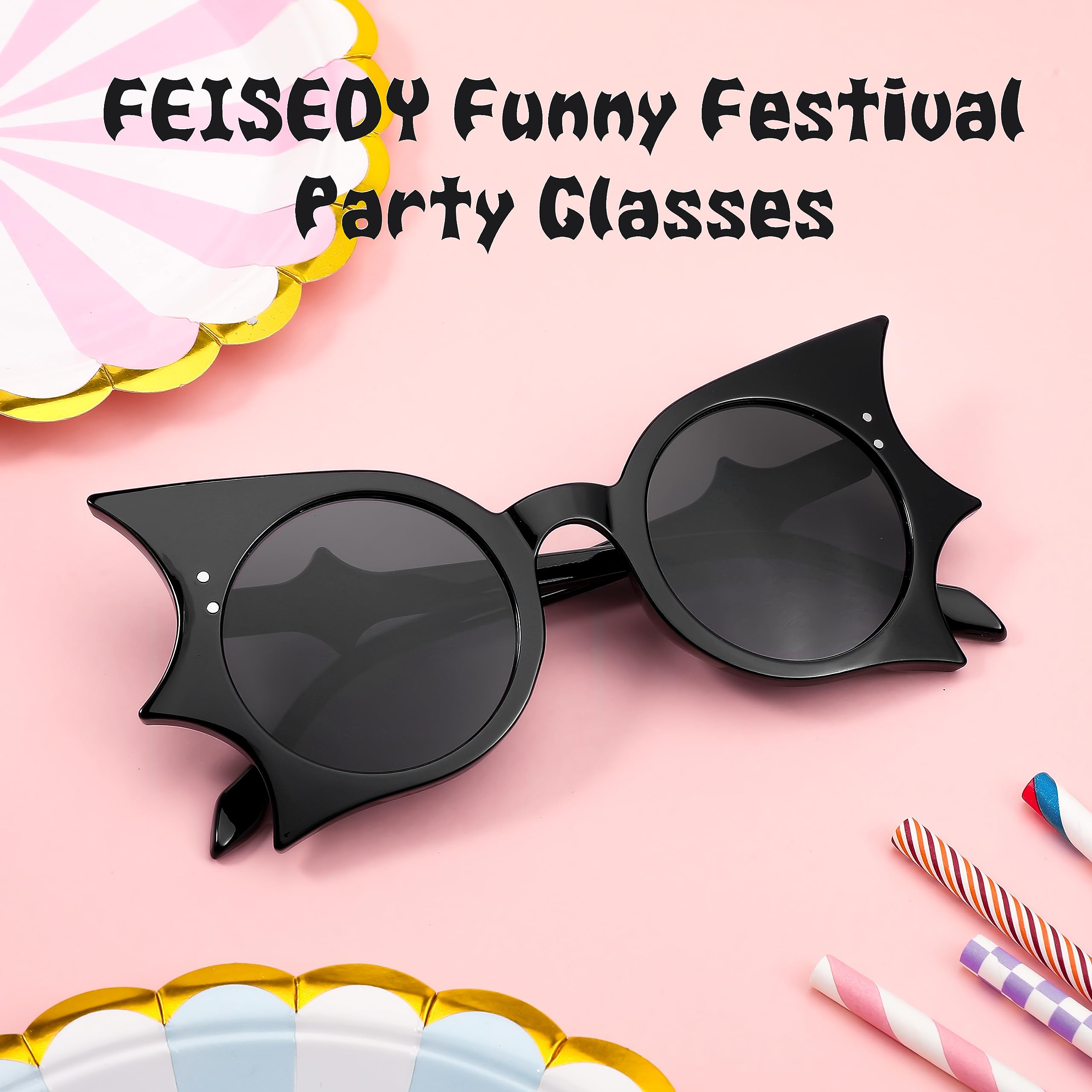 FEISEDY Women Men Funny Sunglasses, Butterfly Shaped Bat Shades for Halloween and Party B4142