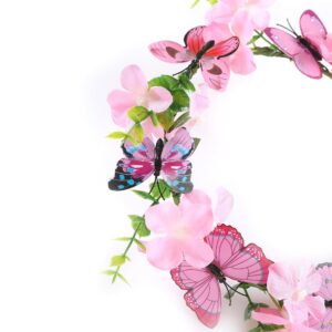 Gmmidea Butterfly Flower Crown for Women Girls Fairy Flower Headband Crown Adjustable Wedding Festival Floral Hair Wreath Pink