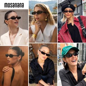 mosanana Elongated Narrow Cat Eye Sunglasses for Women Trendy Fashion Cute Cool Stylish Skinny Oval Black Small 90s 2024 Tiny Petite MS52357