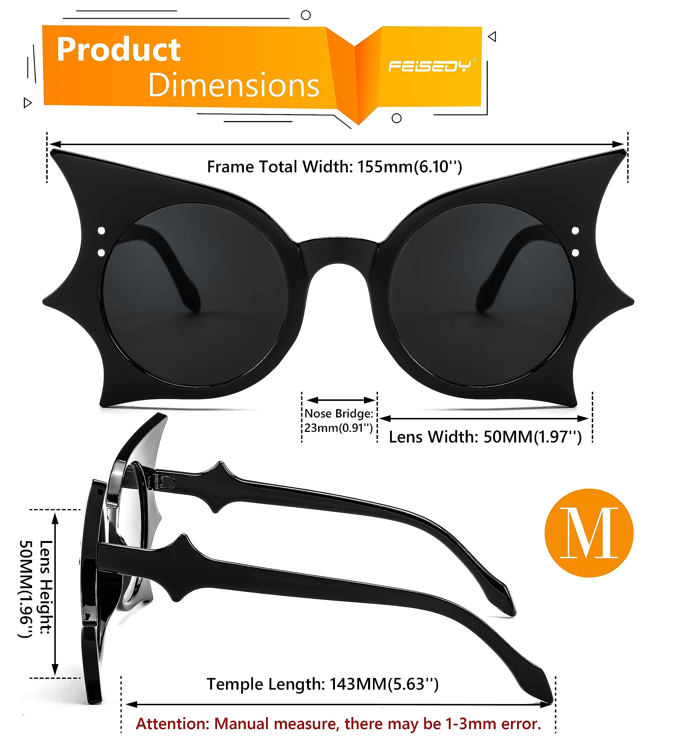 FEISEDY Women Men Funny Sunglasses, Butterfly Shaped Bat Shades for Halloween and Party B4142