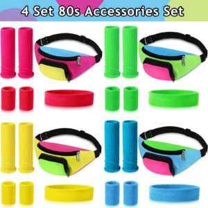 Xuniea 4 Set 80s Accessories for Women Workout Set Include Retro 80s Fanny Pack Neon Leg Warmers Headband and Wristbands 80s 90s Party Disco Neon Party cosplay