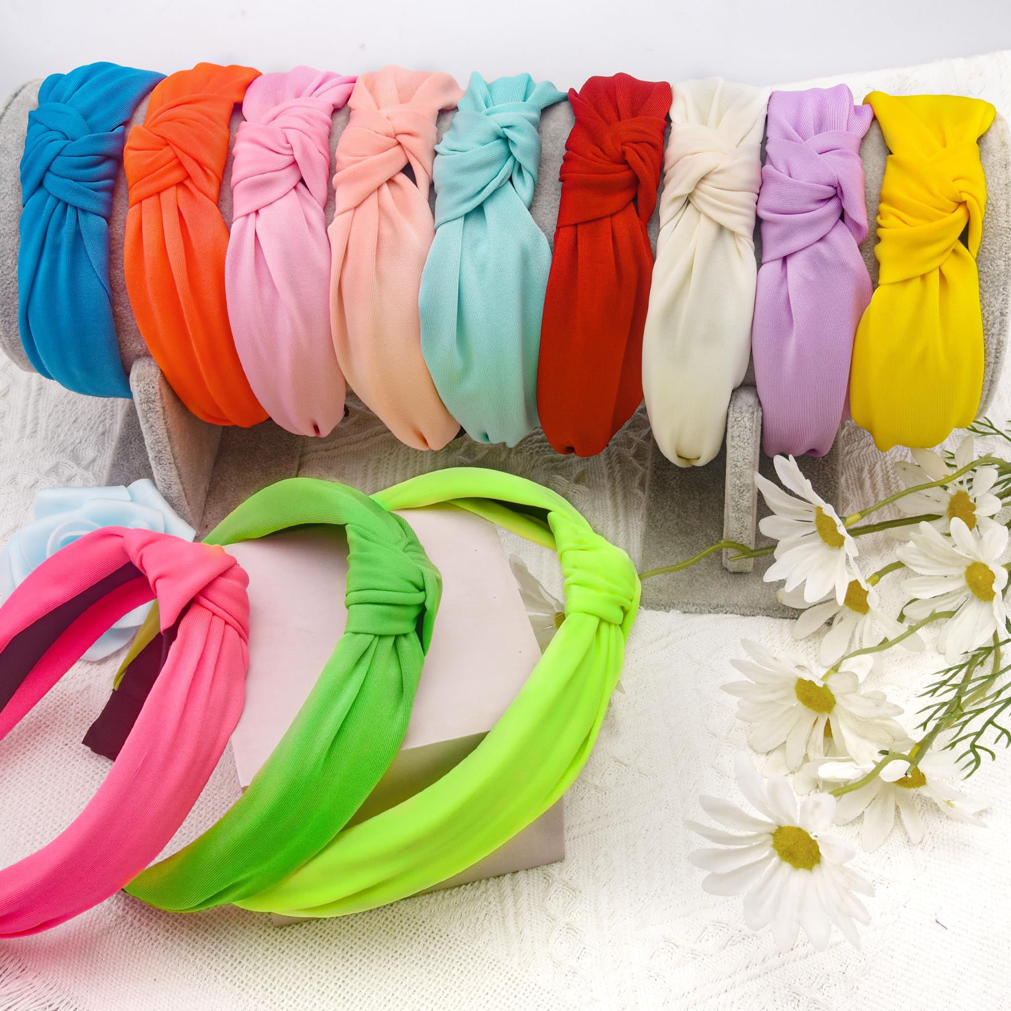 SIQUK 12 Pieces Knotted Hair Turband for Women - Colorful Fabric Headbands in 12 Colors