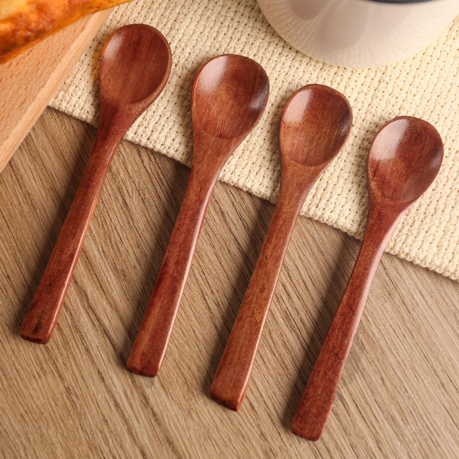 HAKSEN 12PCS Small Wooden Spoons, Mini Wooden Salt Spoons 5Inch Tasting Spoon Wooden Soup Spoon Serving Spoon for Coffee Tea Jam Bath Salts