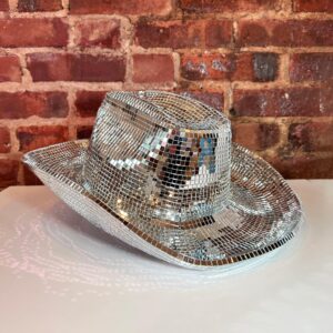 HKLCXYIG Disco Ball Cowboy Hat Women Men Western Sparkly Glitter Space Hat Silver Mirror Cowgirl Cap for Wedding Costume Cosplay Party