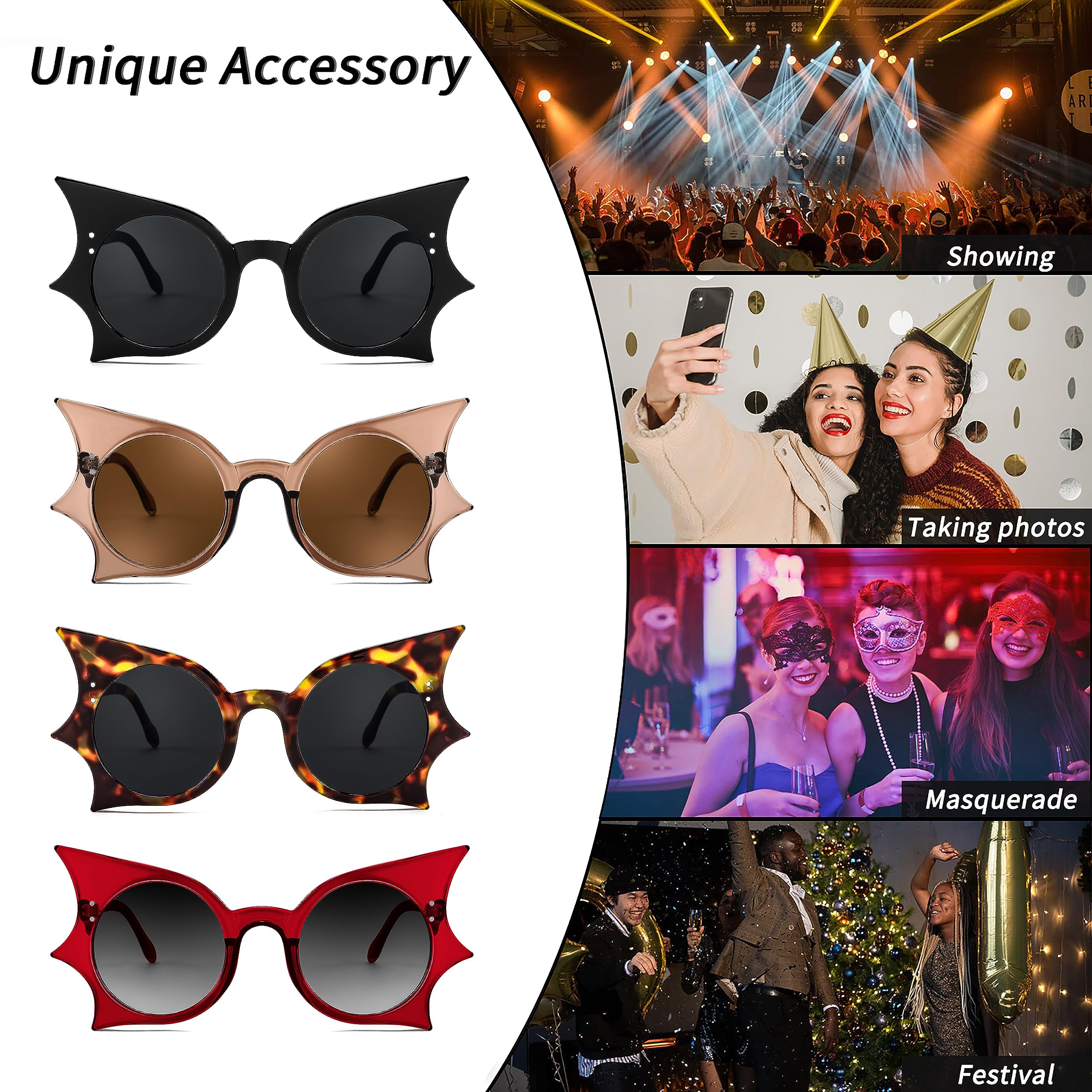 FEISEDY Women Men Funny Sunglasses, Butterfly Shaped Bat Shades for Halloween and Party B4142