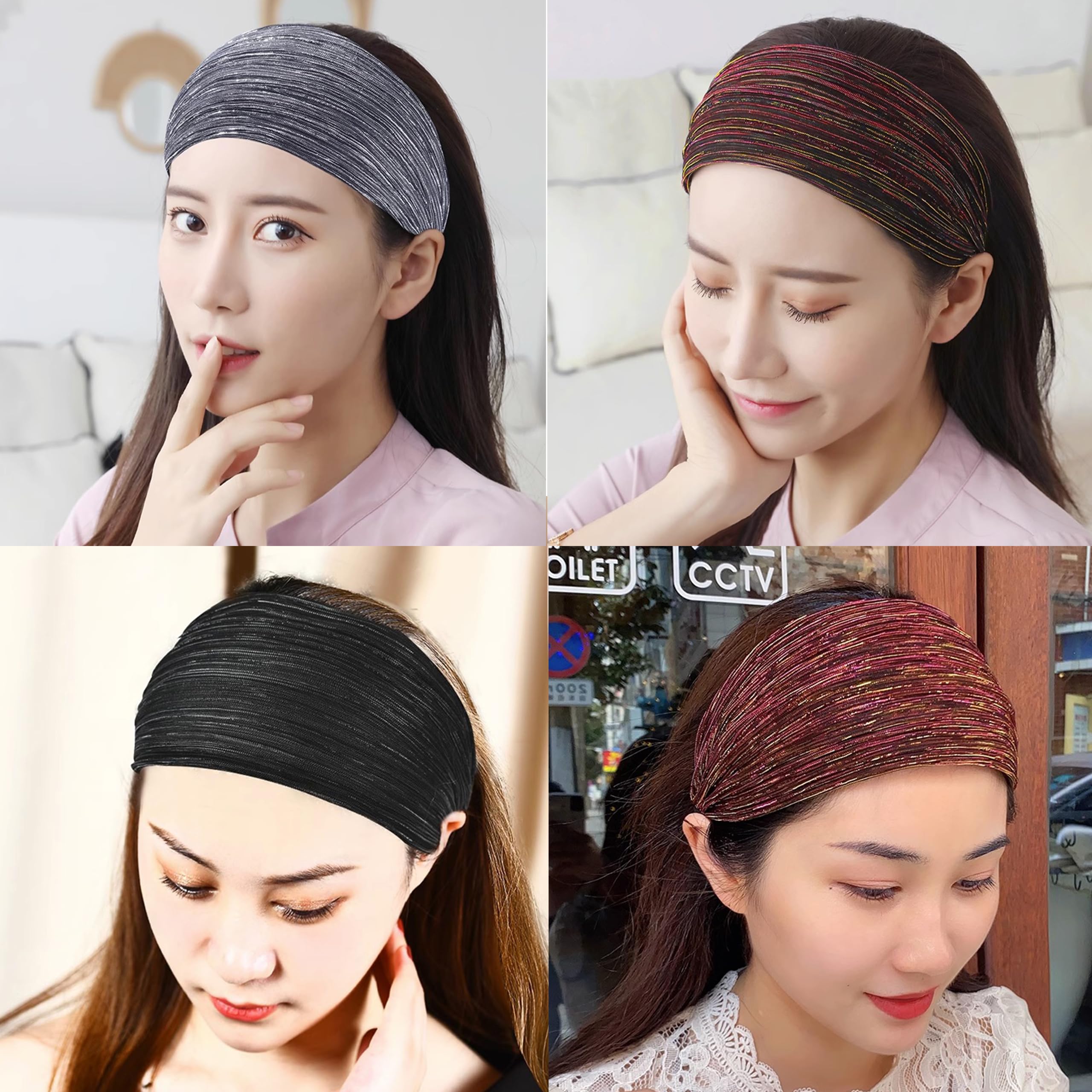 DORIS&JACKY Large Wide Lace Headbands Elegant Elastic Hairbands With Teeth Fashion Headwear Accessories For Women Girls (Pattern 2-5PCS)