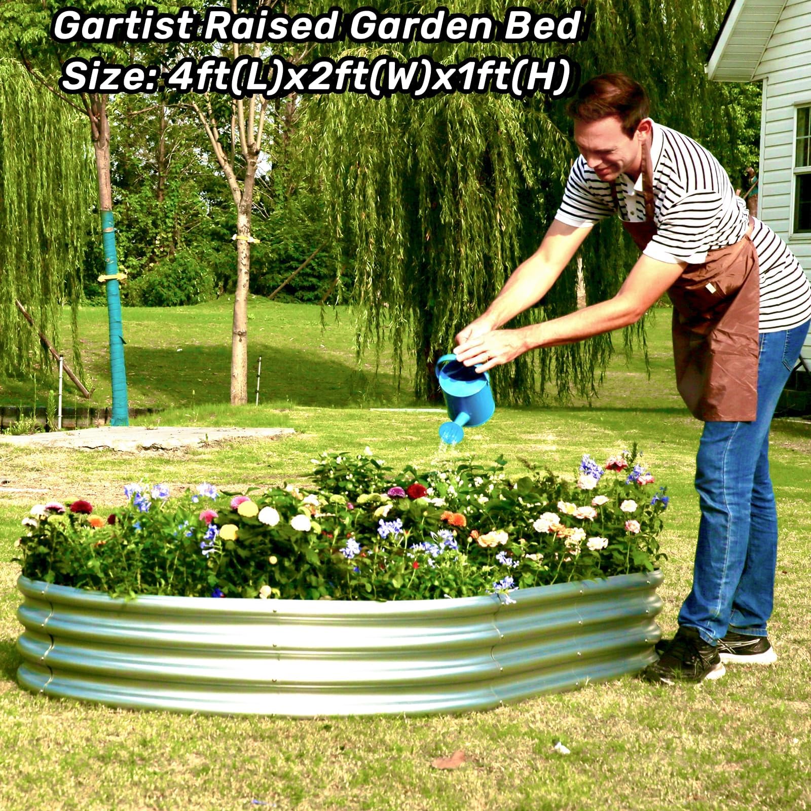 Gartist Galvanized Raised Garden Bed, 4x2x1 FT Thickening Raised Beds for Gardening, Oval Larger Space Planter Box for Outdoor for Herbs, Vegetables, Fruits