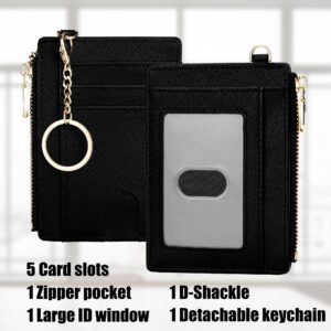 Suweibuke Slim Pocket Wallet, RFID Blocking Credit Card Holder Wallet with D-Shackle ID Window and Detachable keychain for Women (A-Black)