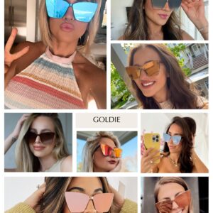 DIFF Goldie Oversized Rimless Cat Eye Sunglasses for Women UV400 Protection, Apricot Crystal + Peach Mirror