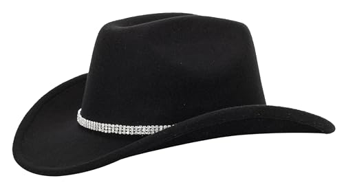 Women Western Rhinestone Cowboy Hat - Classic Bling Diamond Band Decoration Rodeo Fedora Hat(Size:Large)