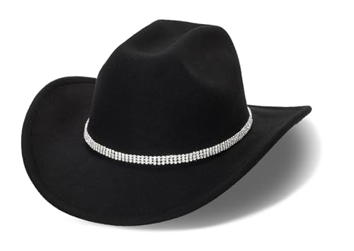 Women Western Rhinestone Cowboy Hat - Classic Bling Diamond Band Decoration Rodeo Fedora Hat(Size:Large)