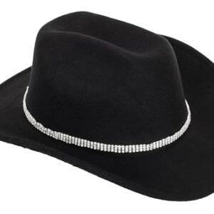 Women Western Rhinestone Cowboy Hat - Classic Bling Diamond Band Decoration Rodeo Fedora Hat(Size:Large)