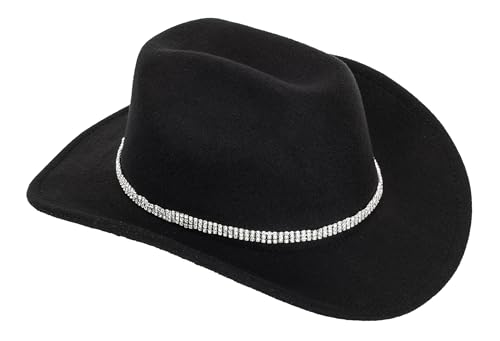 Women Western Rhinestone Cowboy Hat - Classic Bling Diamond Band Decoration Rodeo Fedora Hat(Size:Large)