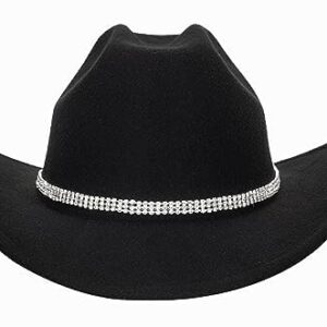 Women Western Rhinestone Cowboy Hat - Classic Bling Diamond Band Decoration Rodeo Fedora Hat(Size:Large)