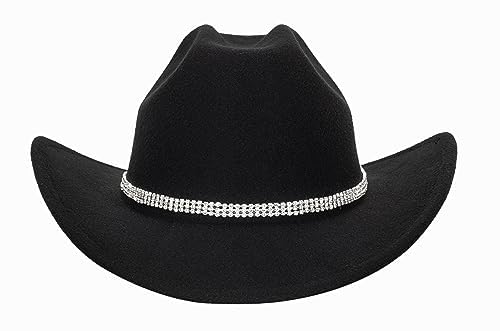 Women Western Rhinestone Cowboy Hat - Classic Bling Diamond Band Decoration Rodeo Fedora Hat(Size:Large)