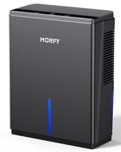 morfy dehumidifier, 74 oz small dehumidifier for bedroom, bathroom, rv, closet, dual-semiconductor quiet dehumidifiers for home room with drain hose, 7 colors led auto shut off