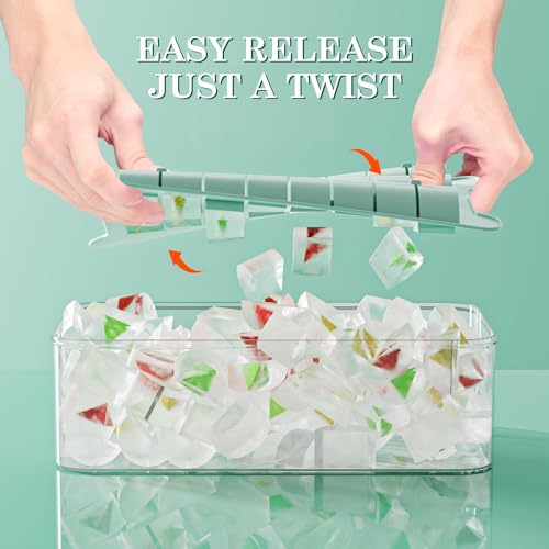 Ice Cube Tray for Freezer with Bin: Easy Release Ice Cube Maker - 3Pack Stackable Ice Freezing Tray Making Iced Cube - Half-moon Icecube Trays and Icebox with Lid