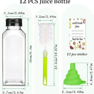 Plastic Juice Bottles with Caps 12 pcs, 12oz Reusable Juice Containers with Tamper Proof Lids Black, Clear Juice Bottles for Juicing, Milk, Smoothie, Drinking, and Other Beverages Christmas Gifts