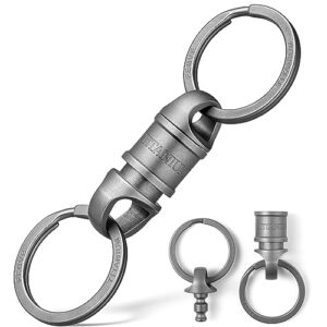 TISUR Titanium Quick Release Swivel Keychain, Heavy Duty Detachable Keychain Connector, Pull Apart Separating Key Chain, Key Ring Holder for Car Keys (1Pc Swivel Keychain +2pcs Titanium Key Rings)