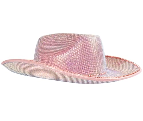 Women's Dazzling Hotfix Rhinestone Western Cowboy Hat | One-Size-Fits-Most | Ideal for Bachelorette Parties, Weddings & More! Pink