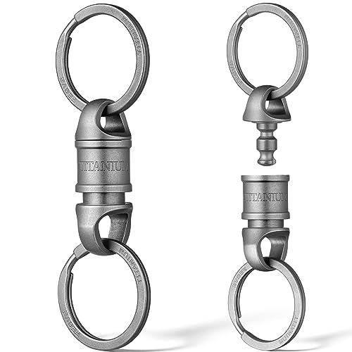 TISUR Titanium Quick Release Swivel Keychain, Heavy Duty Detachable Keychain Connector, Pull Apart Separating Key Chain, Key Ring Holder for Car Keys (1Pc Swivel Keychain +2pcs Titanium Key Rings)