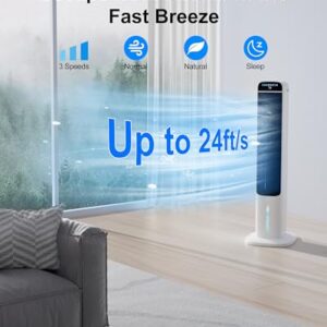 Uthfy 41" Swamp Cooler, Evaporative Air Cooler With 4 Ice Packs And Remote, 80° Oscillation 3 Speeds 3 Modes, Cooling Fan That Blow Cold Air, Bladeless Tower Fan For Bedroom Home Office