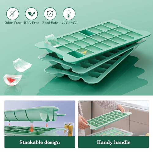 Ice Cube Tray for Freezer with Bin: Easy Release Ice Cube Maker - 3Pack Stackable Ice Freezing Tray Making Iced Cube - Half-moon Icecube Trays and Icebox with Lid