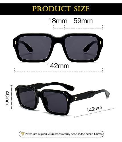 EYLRIM Square Frame Sunglasses for Women Men Fashion Rectangle Sun Glasses UV400 Protection Black Shades(A1 Black/Grey)