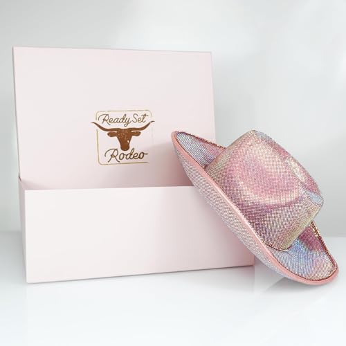 Women's Dazzling Hotfix Rhinestone Western Cowboy Hat | One-Size-Fits-Most | Ideal for Bachelorette Parties, Weddings & More! Pink