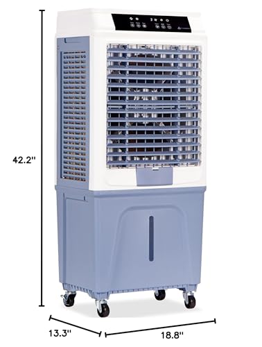 Uthfy Evaporative Air Cooler,3880CFM Swamp Cooler With 10.6 Gal Tank, 43" Portable Evaporative Cooler With Remote,12H Timer,4 Ice Pack,Oscillation,3 Speeds,3 In 1 Cooling Fan for Garage,Patio,Basement