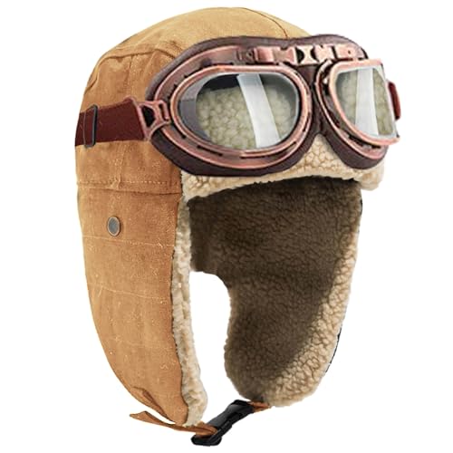 Peicees Aviator Hat with Goggles for Adult Kids Amelia Earhart Costume Pilot Cap Vintage Goggles Men Women Winter Trapper Hat