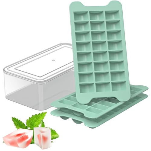 Ice Cube Tray for Freezer with Bin: Easy Release Ice Cube Maker - 3Pack Stackable Ice Freezing Tray Making Iced Cube - Half-moon Icecube Trays and Icebox with Lid