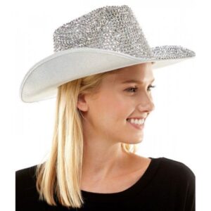 Silver Rhinestone Western Cowboy Hat for Womens - Glitter Cowgirl Hat for Disco Parties and Costumes