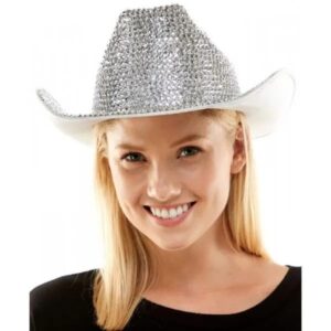 Silver Rhinestone Western Cowboy Hat for Womens - Glitter Cowgirl Hat for Disco Parties and Costumes