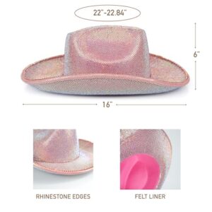 Women's Dazzling Hotfix Rhinestone Western Cowboy Hat | One-Size-Fits-Most | Ideal for Bachelorette Parties, Weddings & More! Pink