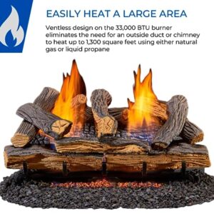 Duluth Forge DLS-24R-1 Dual Fuel Ventless Fireplace Logs Set with Remote Control, Use with Natural Gas or Liquid Propane, 33000 BTU, Berkshire Split Oak, 24 Inches