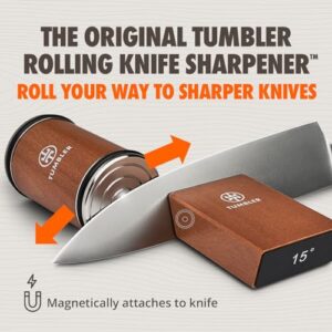 The Original Tumbler Rolling Knife Sharpener™ - Knife Sharpening Made Easy - Rolling Knife Sharpener Tool for Kitchen Knives - Knife Sharpener Kit Offers 15 & 20 Degree Sharpening