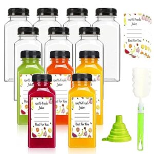 plastic juice bottles with caps 12 pcs, 12oz reusable juice containers with tamper proof lids black, clear juice bottles for juicing, milk, smoothie, drinking, and other beverages christmas gifts