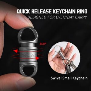 TISUR Titanium Quick Release Swivel Keychain, Heavy Duty Detachable Keychain Connector, Pull Apart Separating Key Chain, Key Ring Holder for Car Keys (1Pc Swivel Keychain +2pcs Titanium Key Rings)