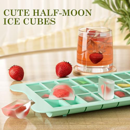 Ice Cube Tray for Freezer with Bin: Easy Release Ice Cube Maker - 3Pack Stackable Ice Freezing Tray Making Iced Cube - Half-moon Icecube Trays and Icebox with Lid